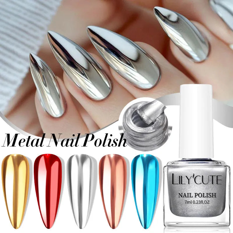 Quick-dry metallic mirror nail polish 7ml bottle in Morandi ice transparent macaron shades