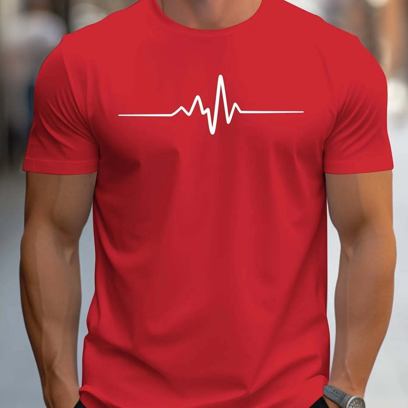 Men's 3D pattern t-shirt with loose fit and short sleeves in polyester blend fabric