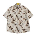 Loose half sleeve top with butterfly pattern in gray or khaki, polyester, sizes M L XL
