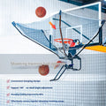 Automatic basketball training ball return with cowhide leather components and iron frame, hanging for solo shooting practice.