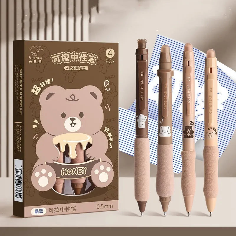 Erasable cartoon press gel pen with retractable 0.5mm tip in various designs