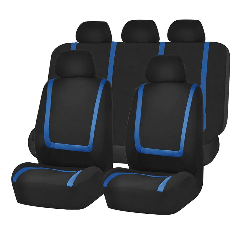 Fully enclosed car seat cover set showing fabric material and multiple colour combination options