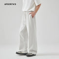 Men's straight-leg casual trousers in Paris grey with high waist and lace-up detail