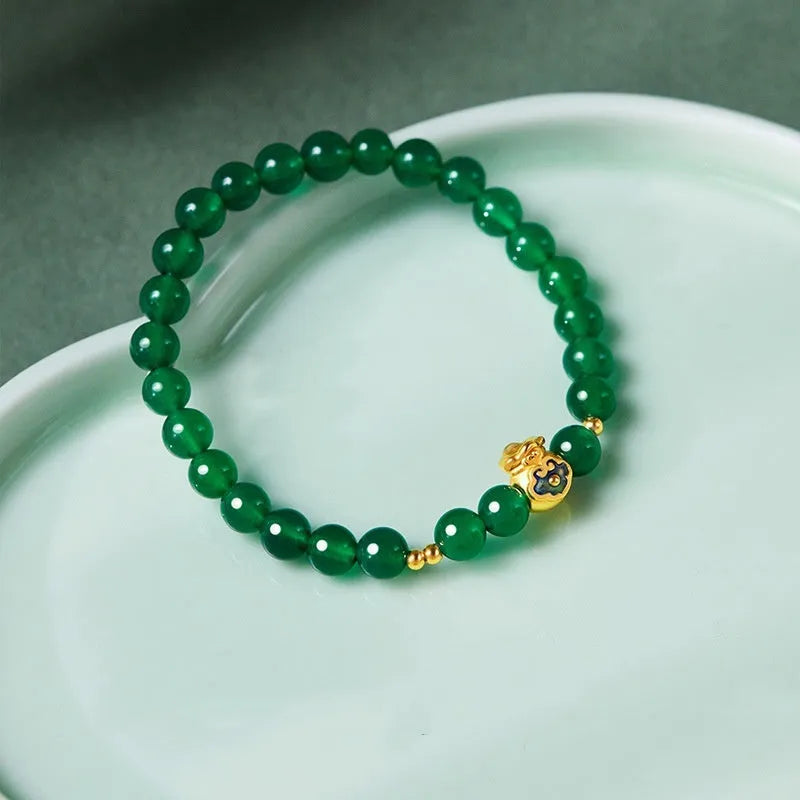 Green turquoise bead bracelet with 8mm beads, unisex string design, electroplated finish, geometric shape