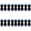Blue pneumatic quick connector for straight through PU tubing connections in multiple sizes