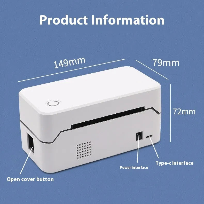 Compact white thermal receipt printer with Bluetooth and USB connectivity on a counter.