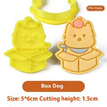 Three-dimensional plastic biscuit mould set with puppy cartoon designs including birthday hats and swimming rings
