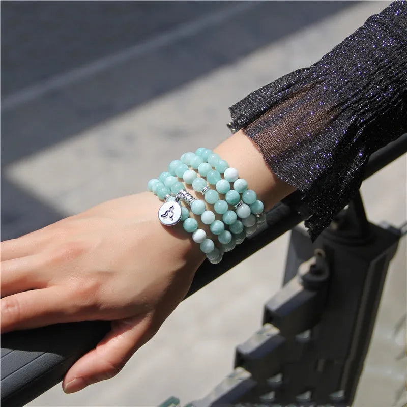 Geometric natural stone bracelet with angel echeveria and lotus design for women in various colours
