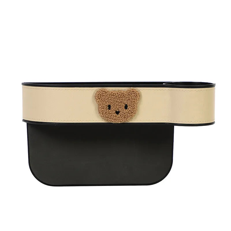 Car seat gap storage box with cartoon bear pattern for organising vehicle interior