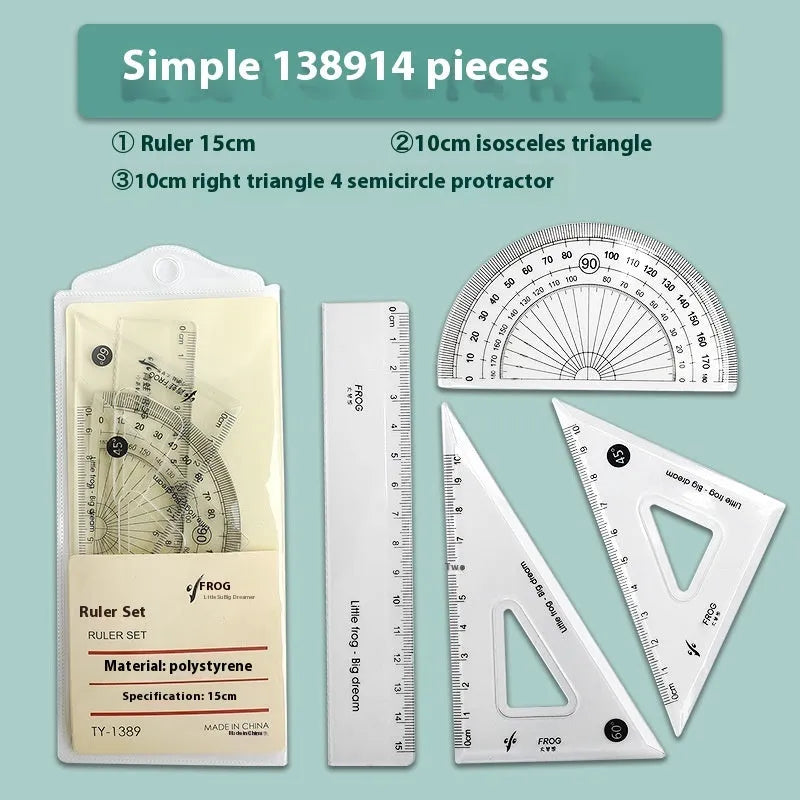 Youpai transparent acrylic drawing ruler set with square and protractor tools on a desk.