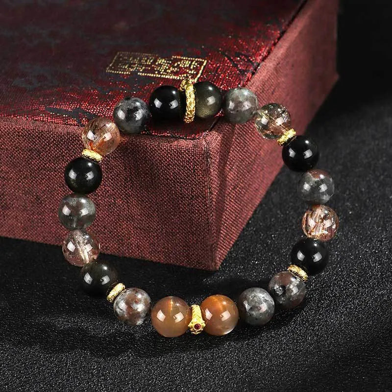 Hand-crafted black Sunstone flame stone Wukong bracelet for women and men