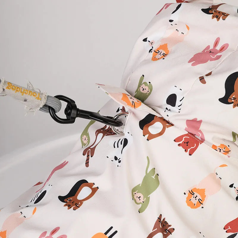 Beige cartoon design dog raincoat waterproof PU material pet clothing