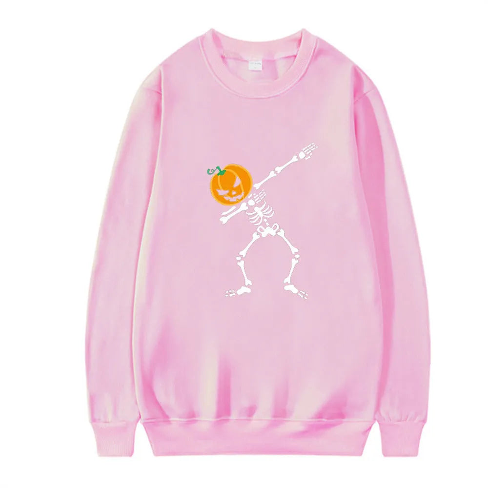 Women's black printed crew neck long sleeve cotton blend top laid flat.