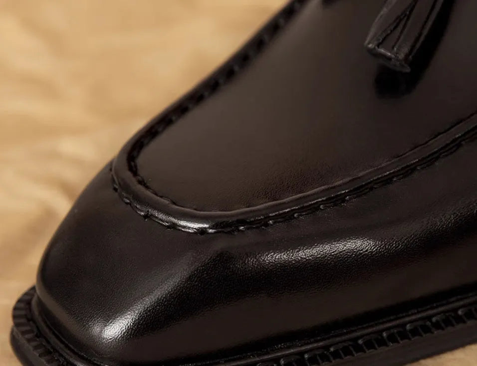 Men's black and brown genuine leather slip-on loafers with British style design