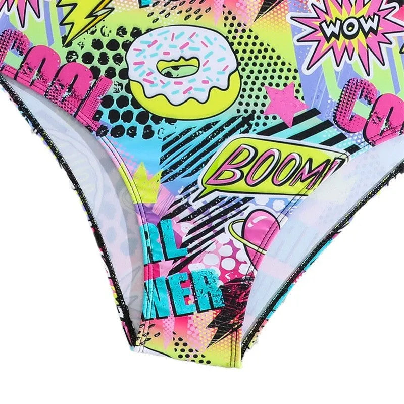 Cute cartoon digital print one piece swimsuit for girls medium and large sizes 13Y-16Y