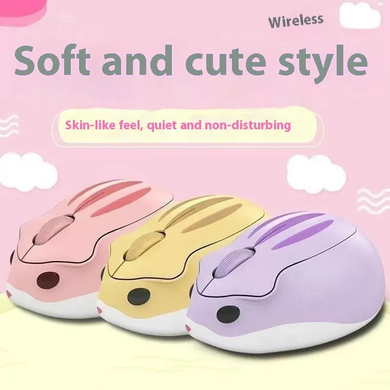 Hamster wireless Bluetooth mute mouse in grey, pink and yellow colour options showing compact design