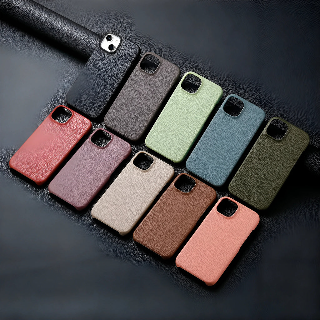 PU leather litchi grain phone case in matcha green for Apple iPhone protective cover