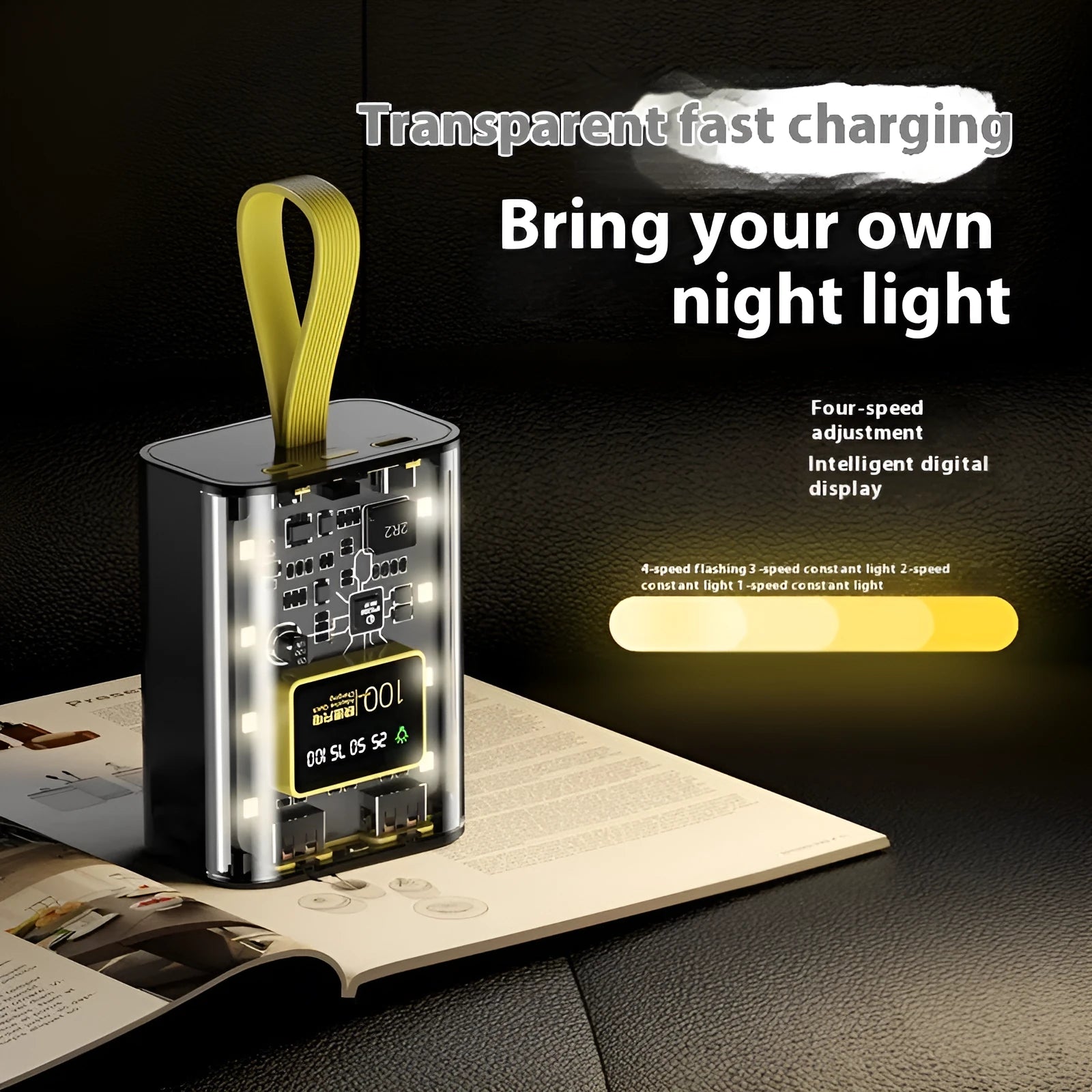 Punk transparent mech mini power bank with plastic shell and multi USB ports in black colour