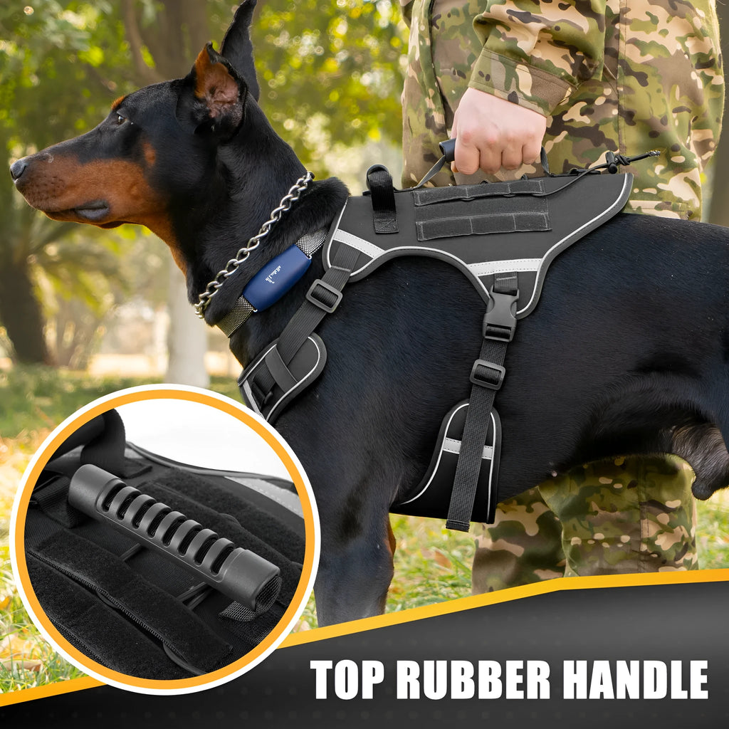 Tactical dog chest harness with rope leash in polyester with reflective strips