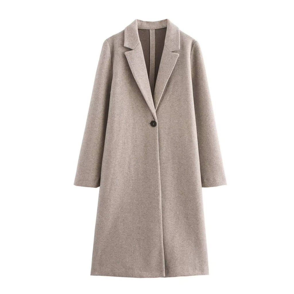 Women's solid colour polyester jacket in khaki, regular fit, long sleeves, street fashion style.