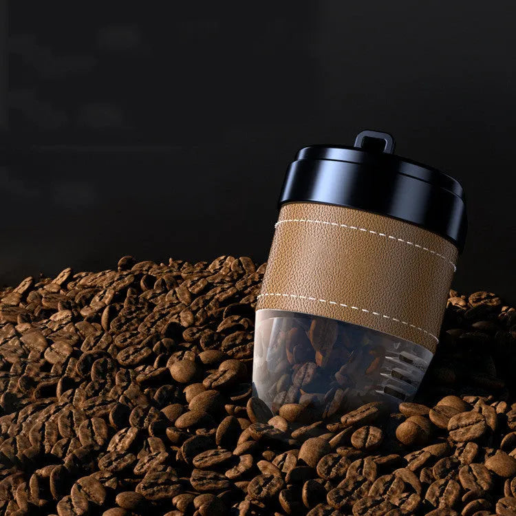 Coffee cup shaped car air freshener in plastic construction with coffee beans scent