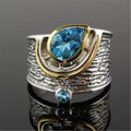 Chinese style blue zircon drop shape ring in alloy metal with inlaid stone
