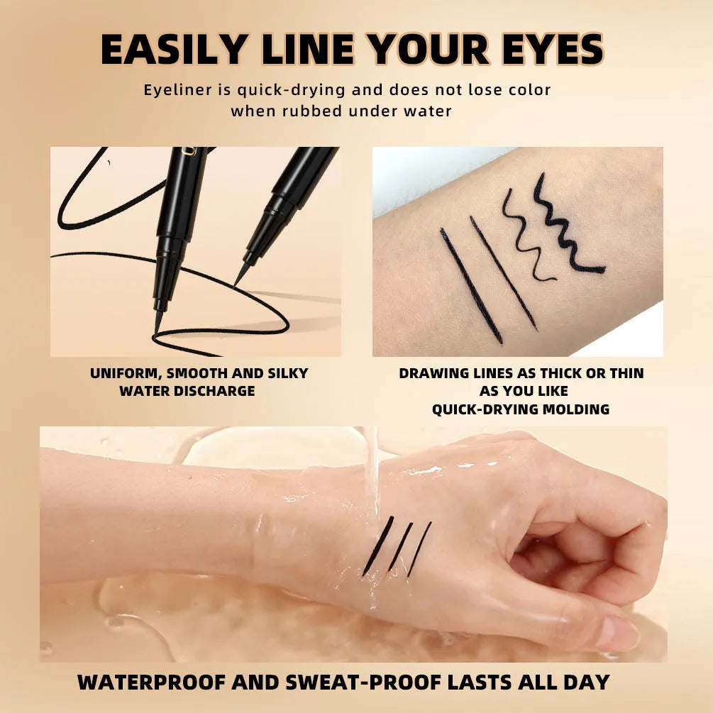 Black liquid eyeliner pen with matte finish and quick-drying formula