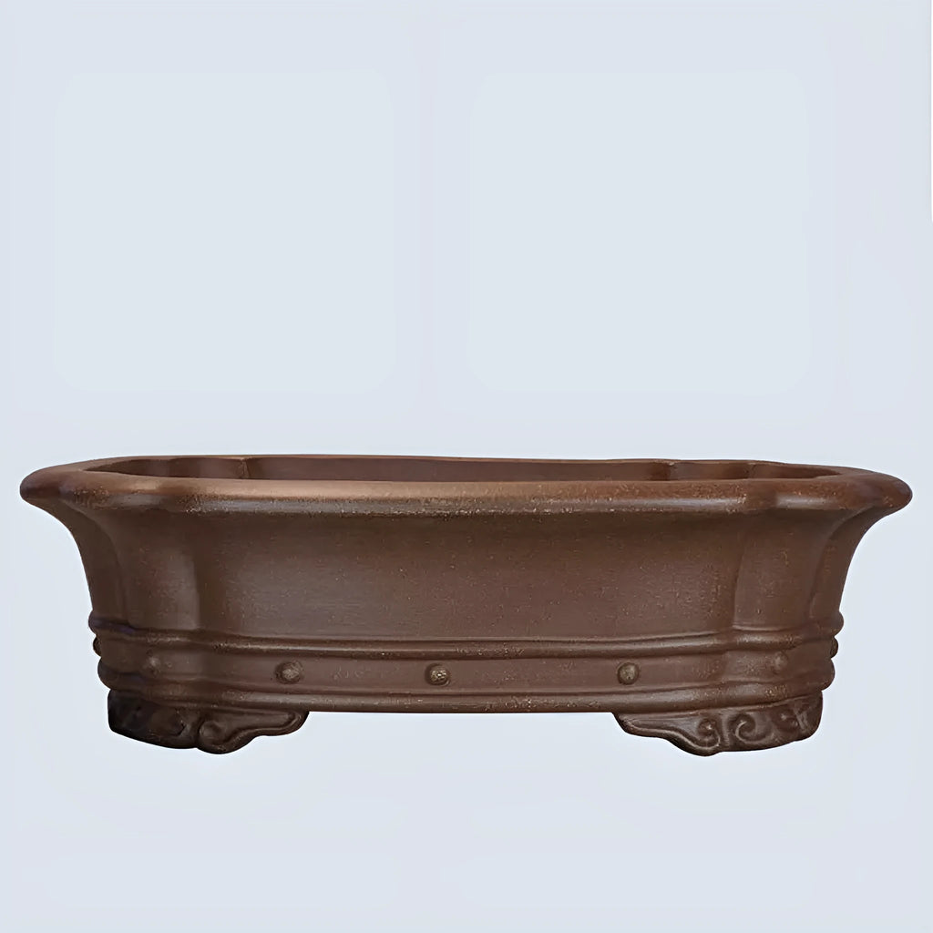 Handmade purple clay rectangular begonia flower pot for desktop plants.