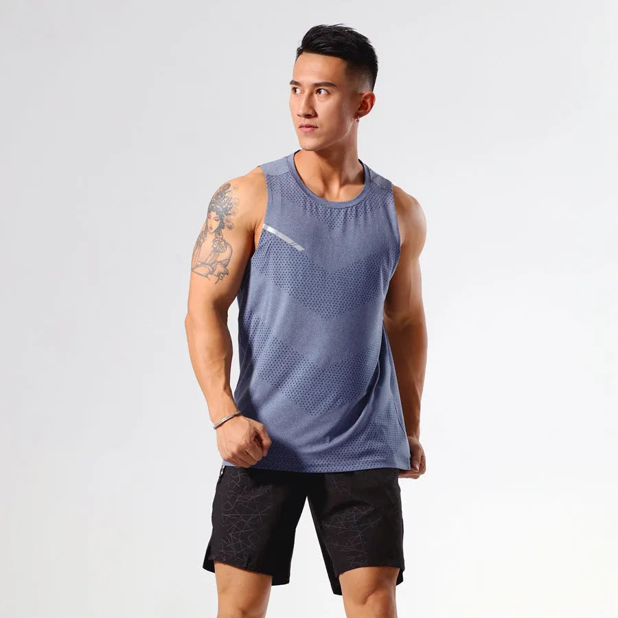 Men's solid colour quick-dry polyester sports tank top for summer outdoor activities.