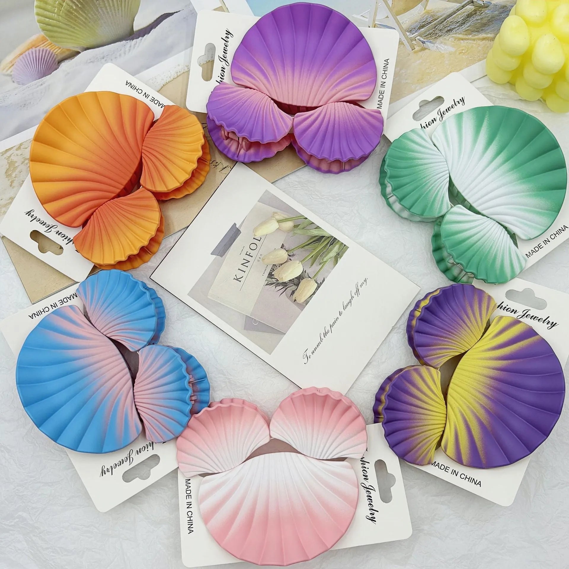 Gradient frosted hair clip set three plastic clips shell design multiple colour options