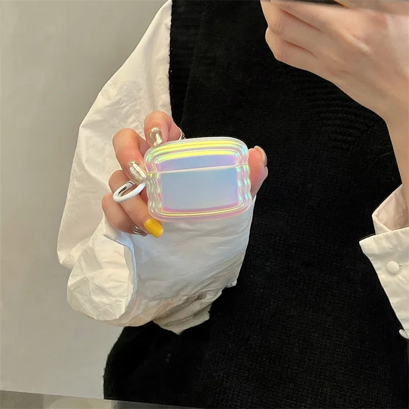 Silicone case for AirPods with a colour-changing magic laser ring on a white background.