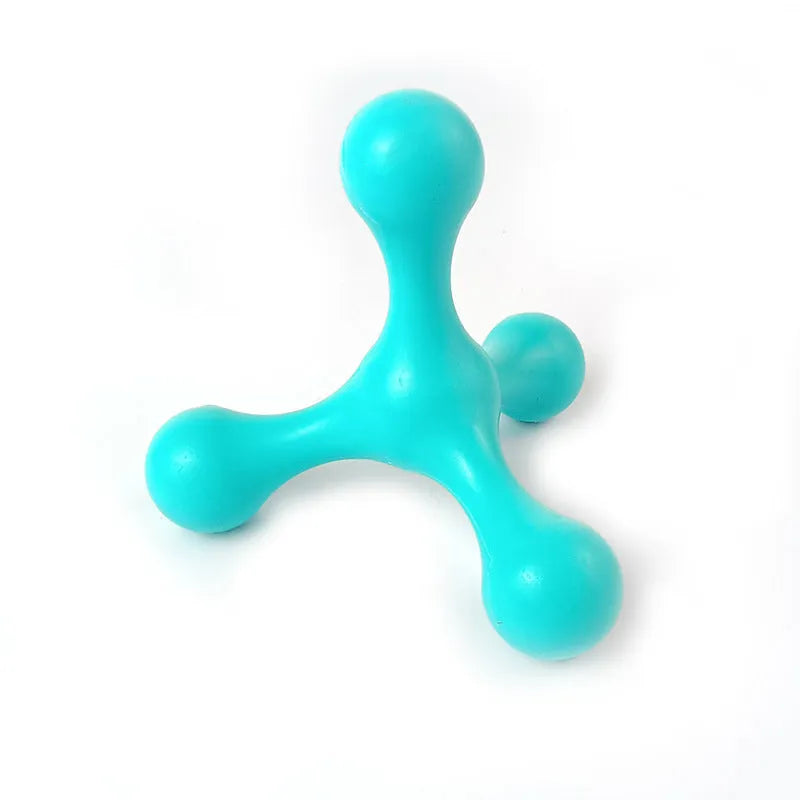 Blue silicone dog chew bone with three legs for small medium breed puppies