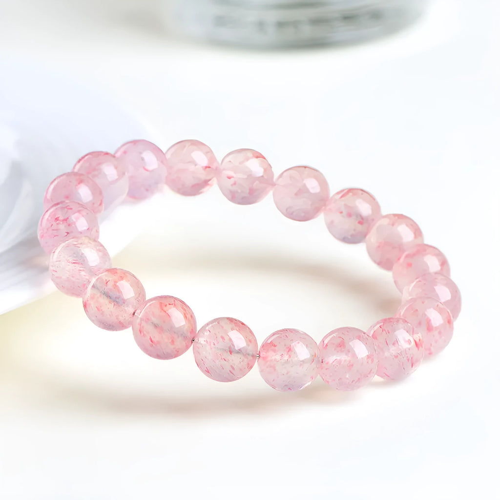 Natural white water strawberry quartz bracelet with 19 geometric 10-10.8mm crystal beads