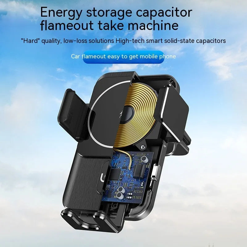 Car wireless charger mobile phone holder with 15W charging and two mounting options: clip style and suction cup