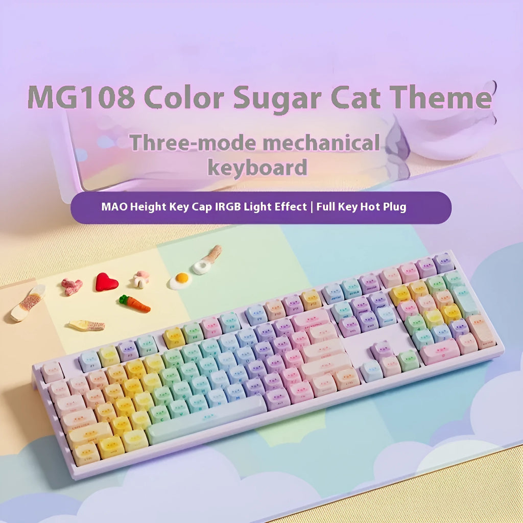 Coloured sugar cat mechanical keyboard with Bluetooth connectivity and piano shaft switches
