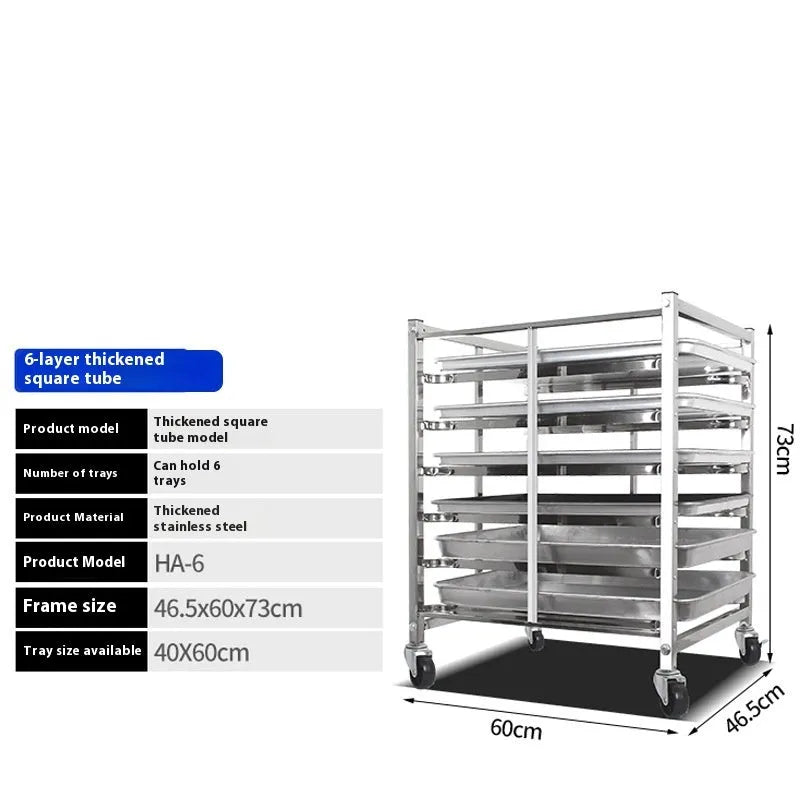 Stainless steel baking tray rack with six layers and locking mechanism, 40x60cm tray size