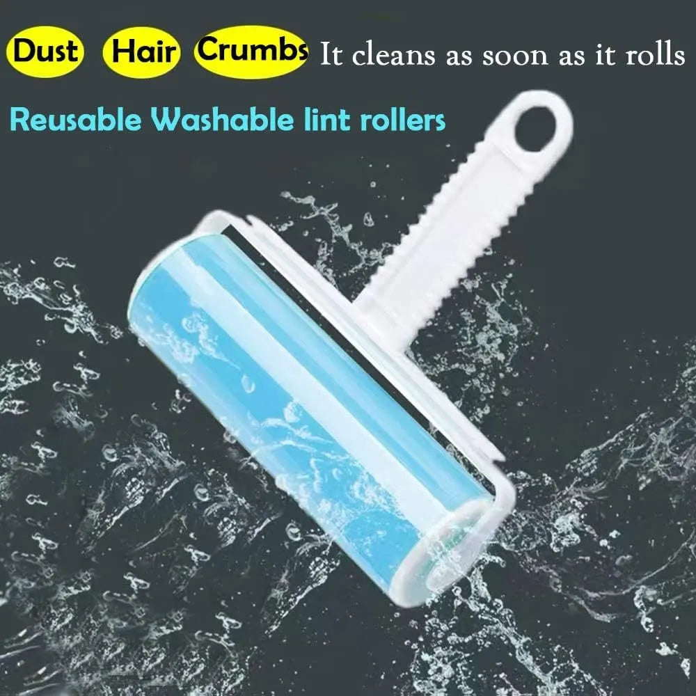 Reusable washable lint roller with protective cover for pet hair removal on fabrics