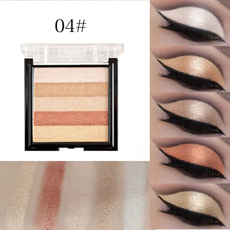 Highlight eye shadow palette with six colour shades for contour brightening and dimensional makeup effects