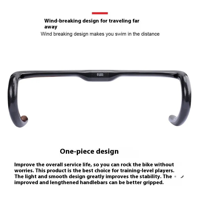 Carbon fibre road bicycle drop handlebar showing UD weave in black, grey, and silver.