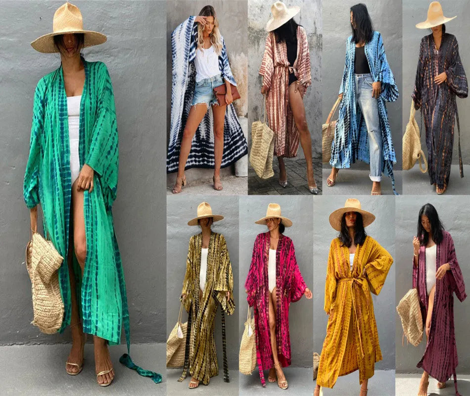 Printed loose-fit cotton beach cover-up shirt for sun protection over swimwear