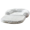 Foldable dog kennel sofa bed in long hair light grey, 180x115x25cm, with removable washable cloth cover