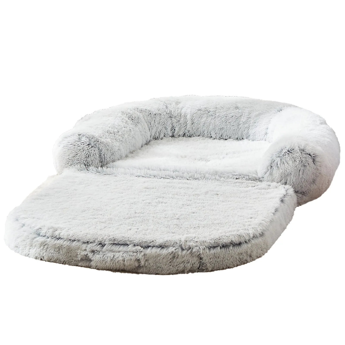 Foldable dog kennel sofa bed in long hair light grey, 180x115x25cm, with removable washable cloth cover