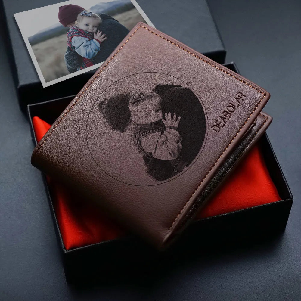 Men's leather wallet with zipper closure, individually packaged for gifting