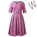 Half sleeve African dress with high waist, solid colour polyester, includes matching belt, sizes S to XXXL