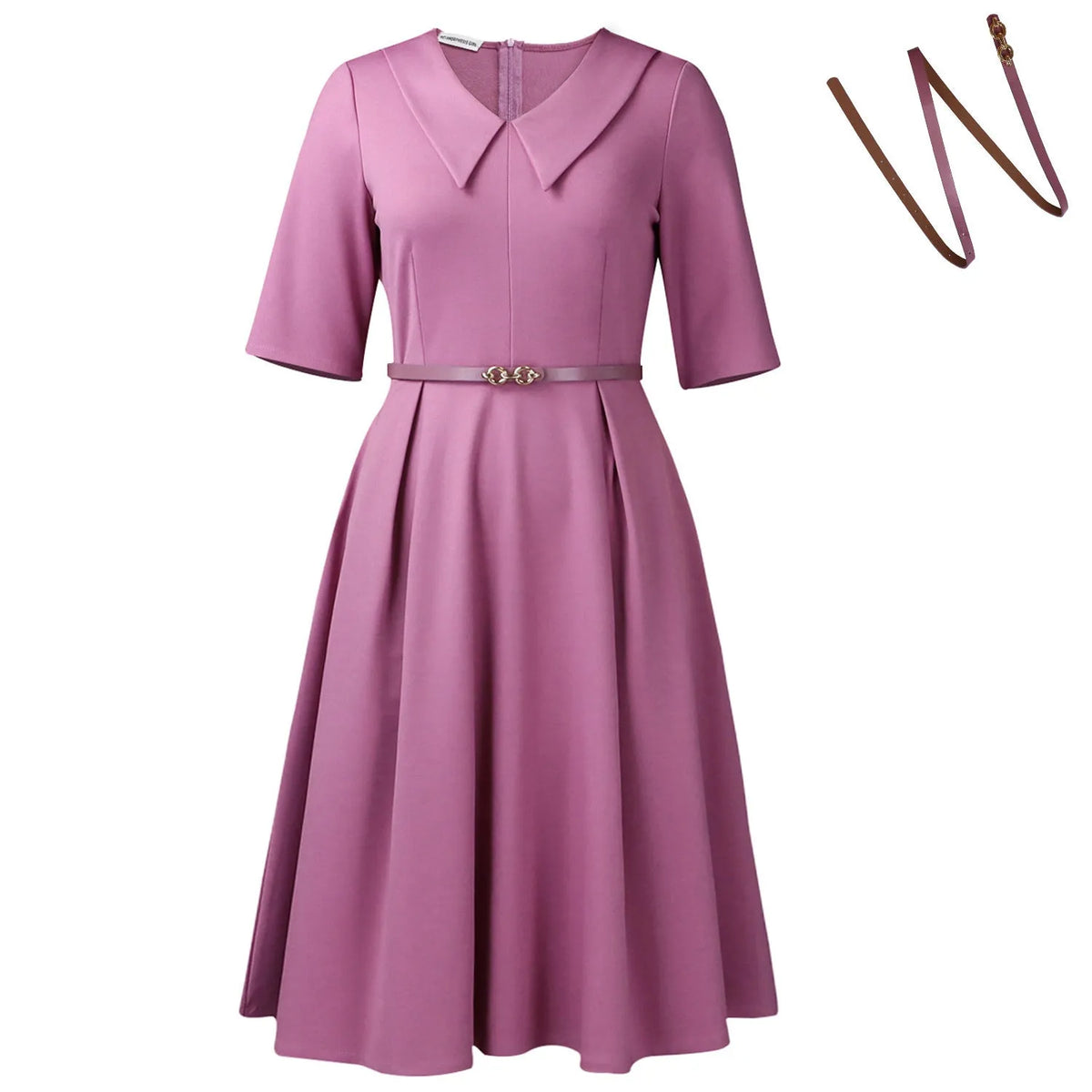 Half sleeve African dress with high waist, solid colour polyester, includes matching belt, sizes S to XXXL