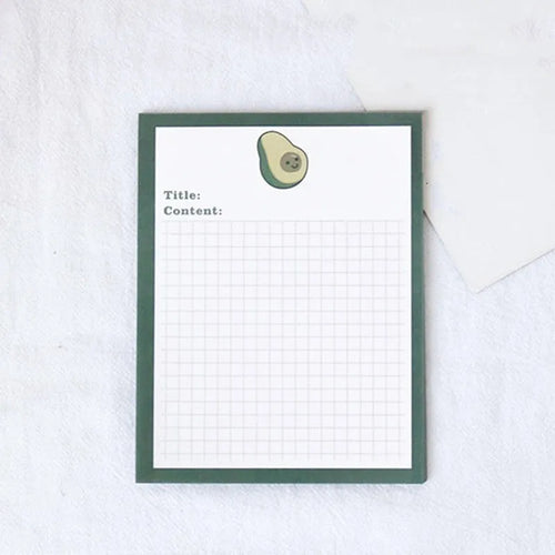 Avocado bear cartoon sticky note paper pad showing 30 pages in small and large size options