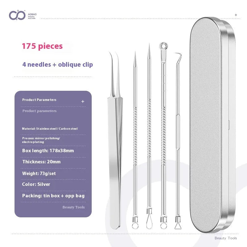 4-piece metal acne needle set with ultra fine pointed tips for professional skincare extraction