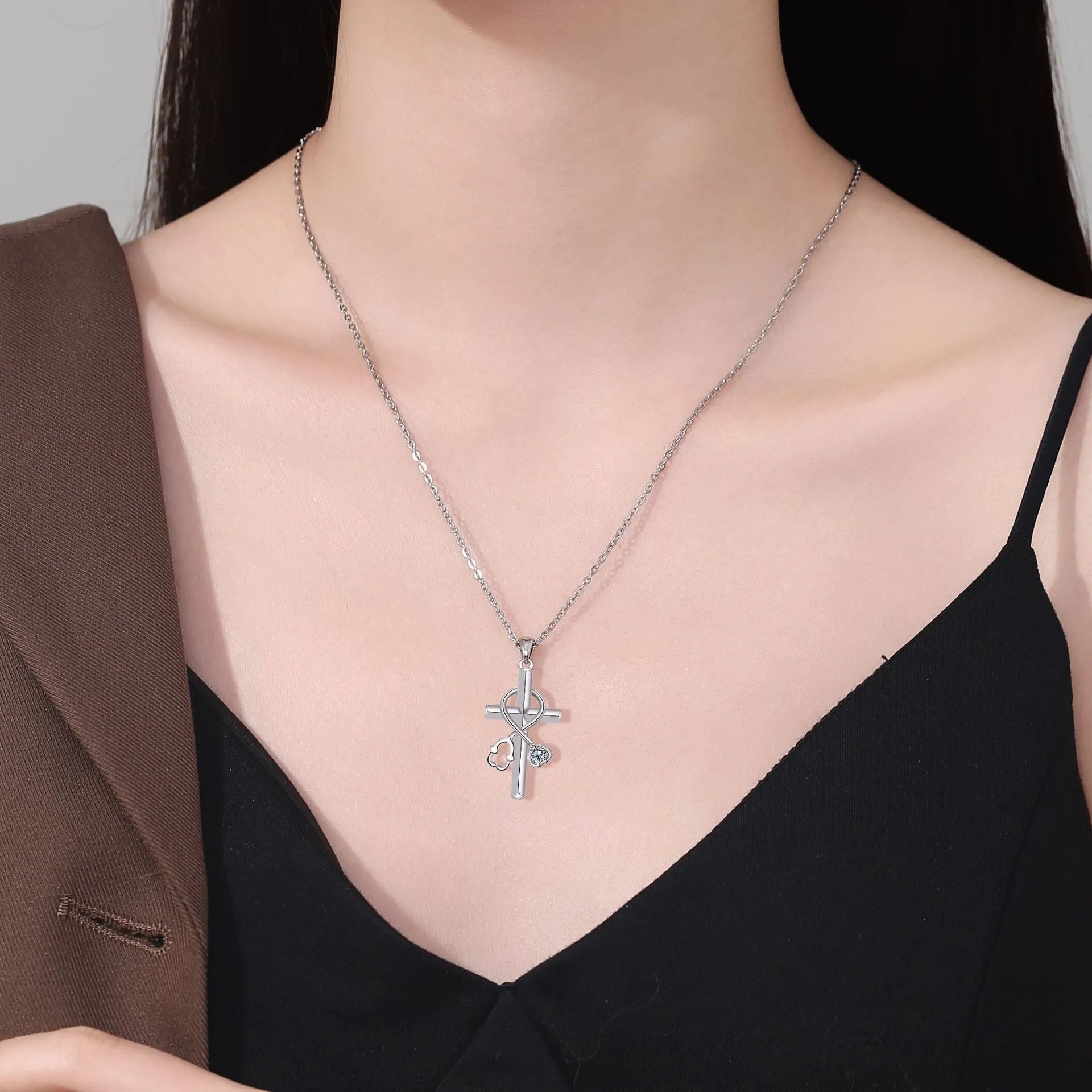 Women's copper electroplated necklace with stethoscope pendant on cross chain