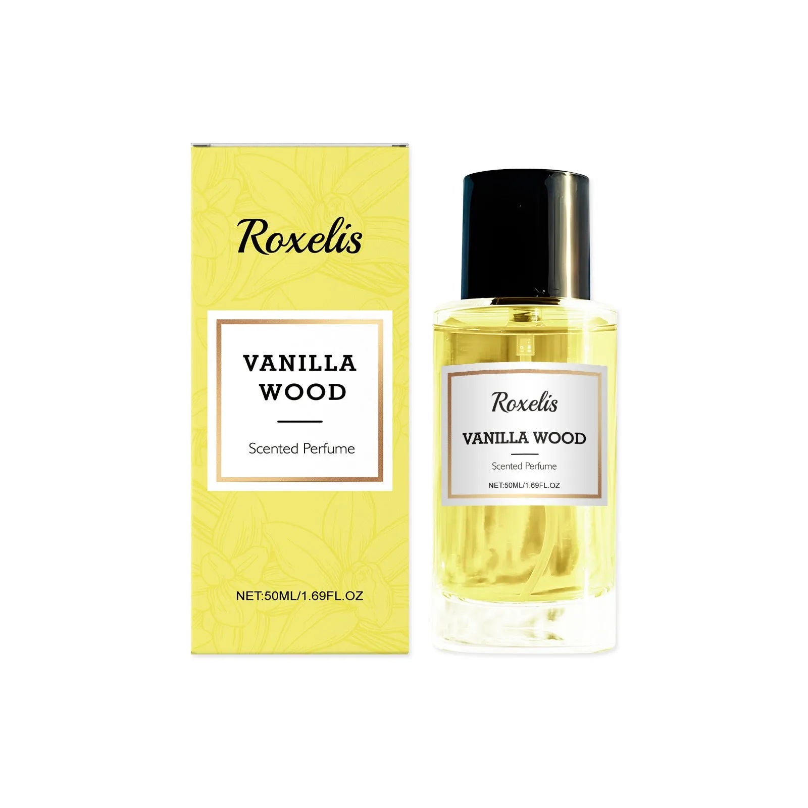 50ml eau de toilette perfume spray bottle with vanilla, ebony bark, and musk extracts