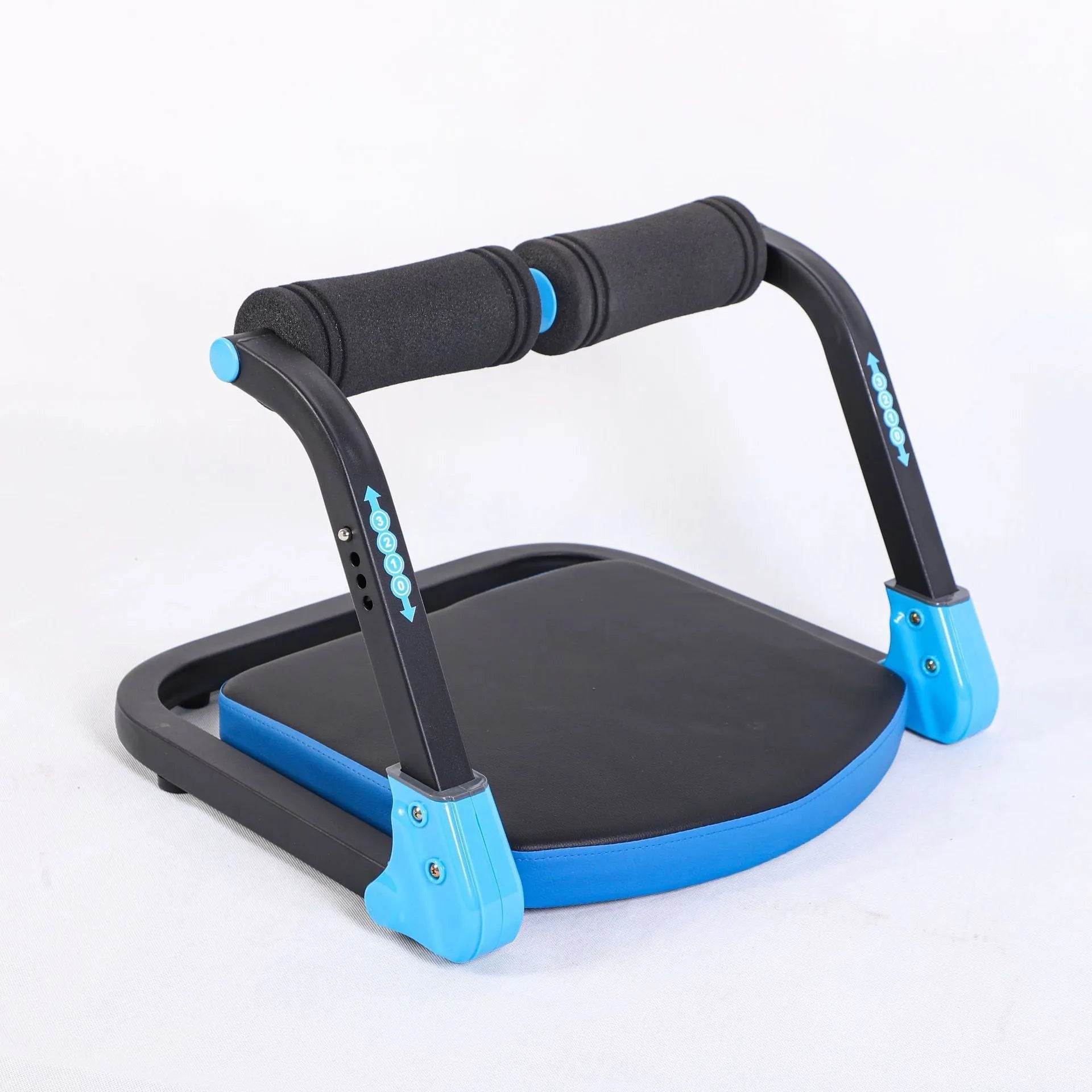Sky blue and red portable mini multifunctional abdominal exercise device.